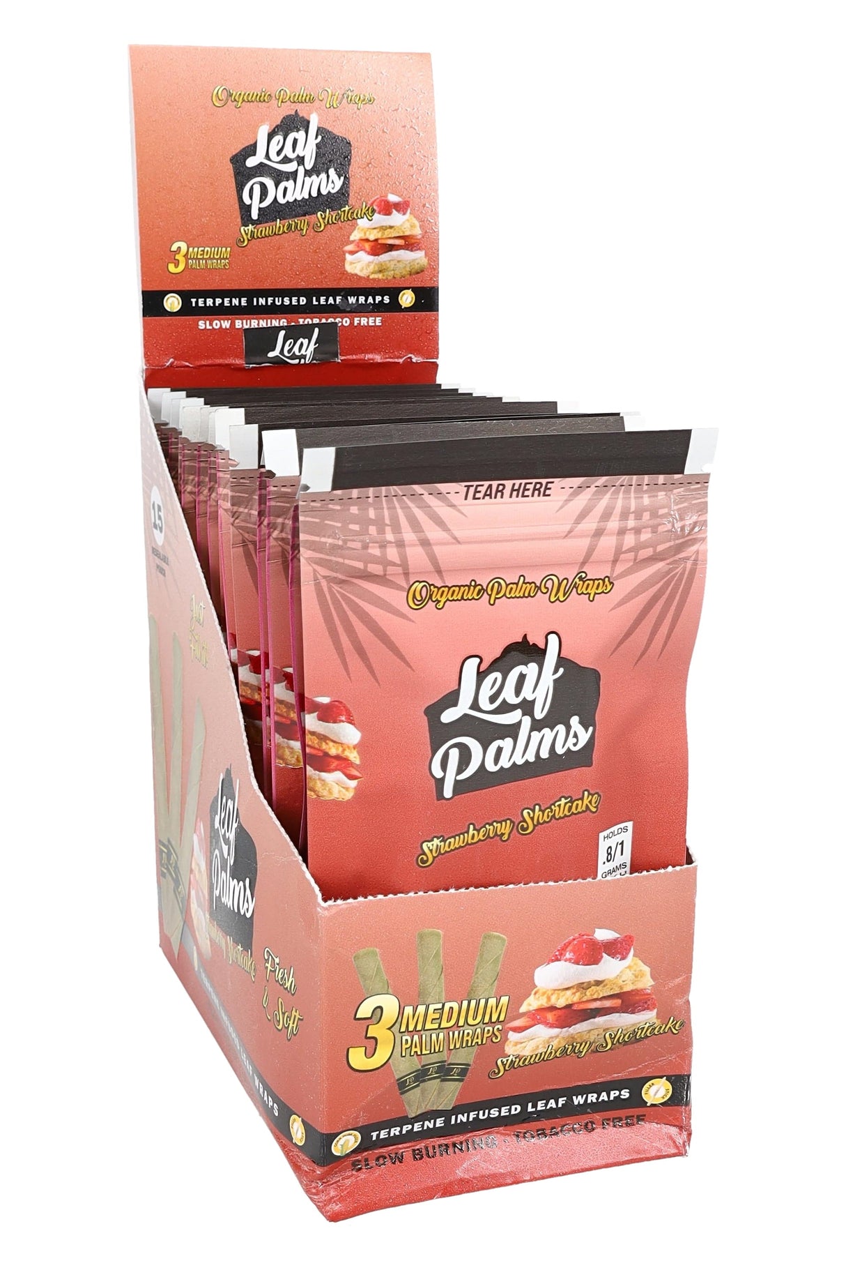 OME Palm Leaf Organic Pre-Rolls Display – 3 Medium Rolls/Pack – 15 Packs