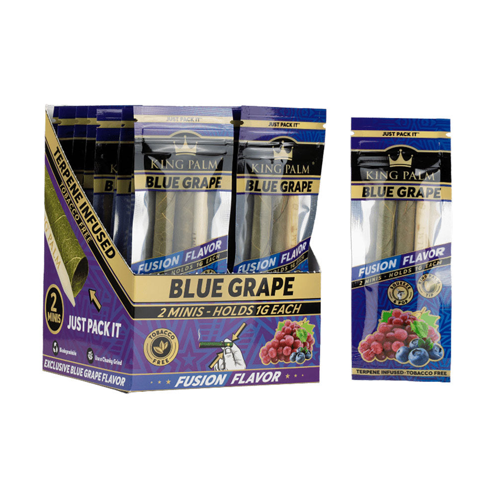 King Palms Hand Rolled Leaf Mini 2-pack in Blue Grape Flavor Display Box and Single Pack