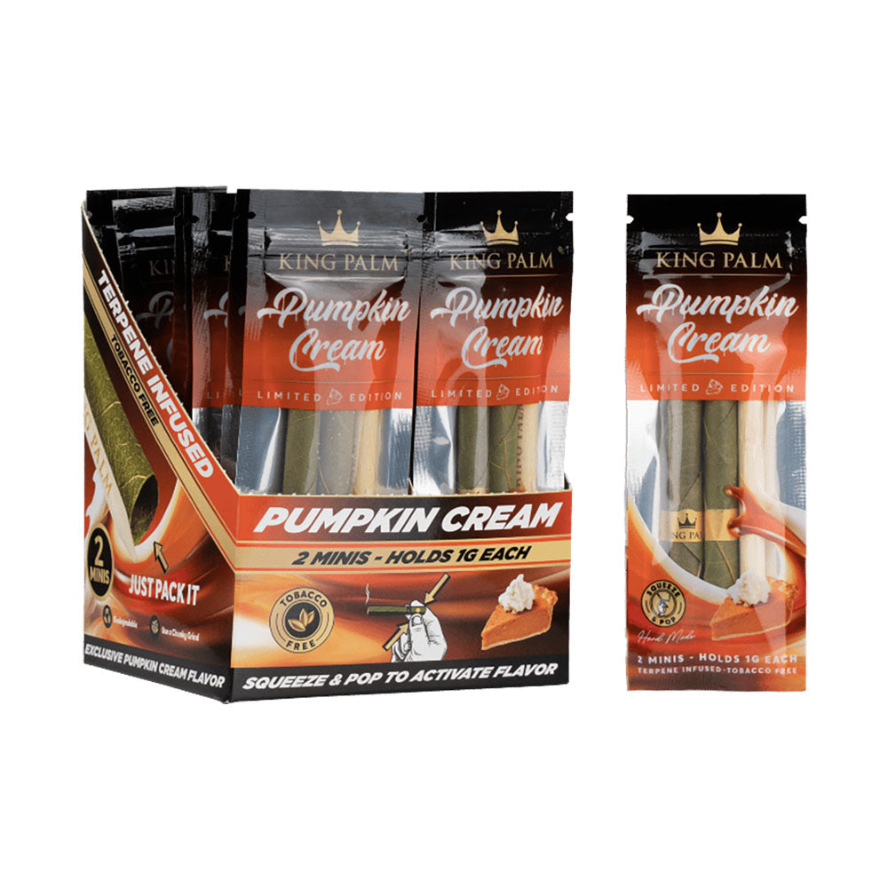 King Palms Hand Rolled Leaf Mini 2-Pack Display, Pumpkin Cream Flavor, Front View