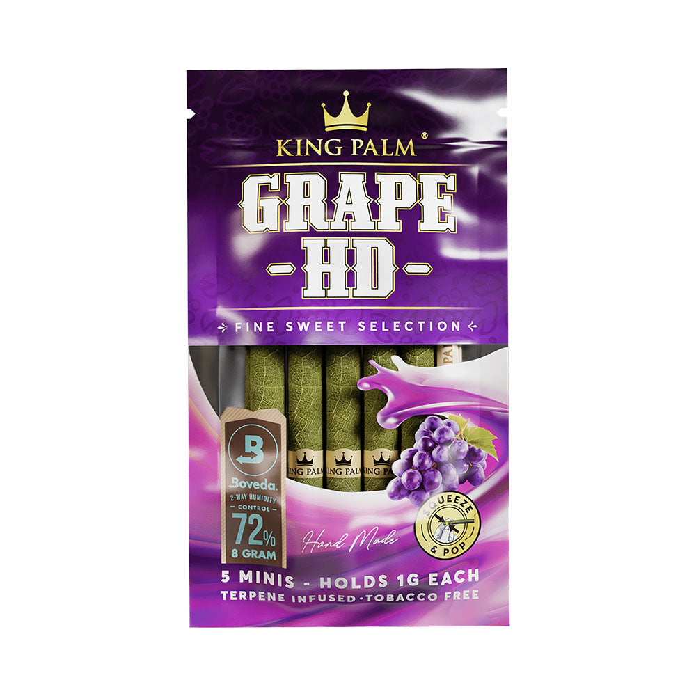 King Palm Grape HD Wrap Pouches 5pk, Mini Size, Humidity-Controlled Rolling Papers Front View