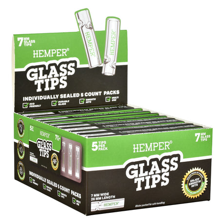 Hemper Glass Tips 7mm 5-pack display box, easy to use for rolling, front view on white background