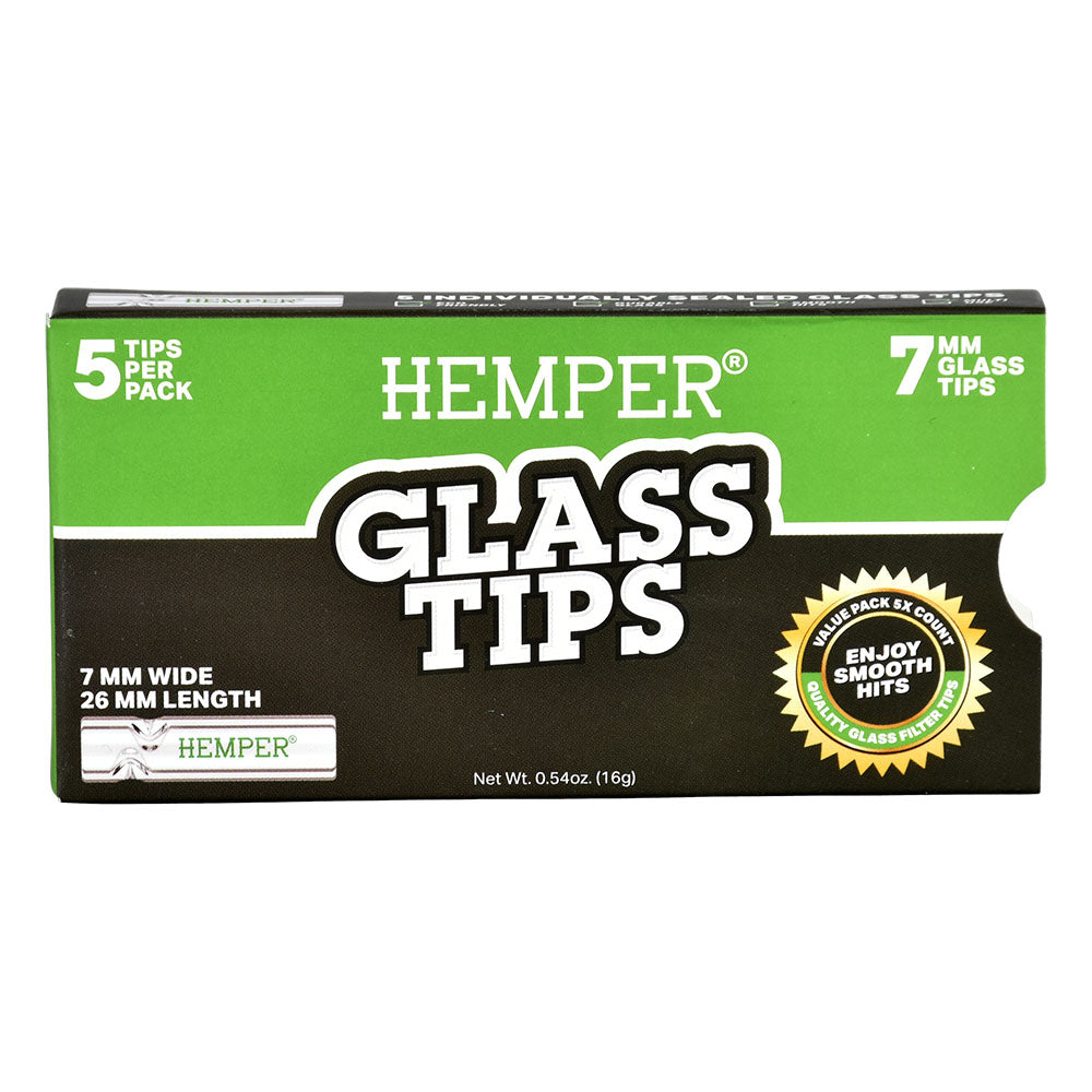 Hemper Glass Tips 7mm 5-Pack Display for Smooth Hits - Front View