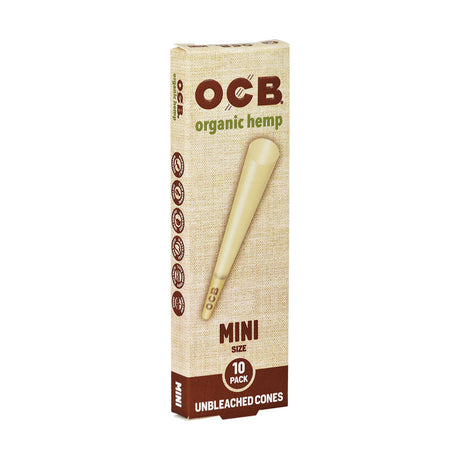 OCB Organic Hemp Mini Cones 10-Pack Display Box, Unbleached Pre-Rolled Cones