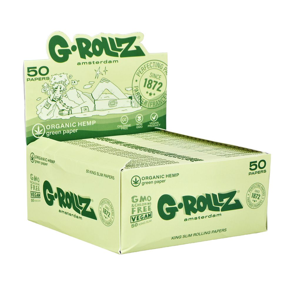 G-ROLLZ Organic Hemp Green Papers 50-Pack Display Box - King Size Rolling Papers