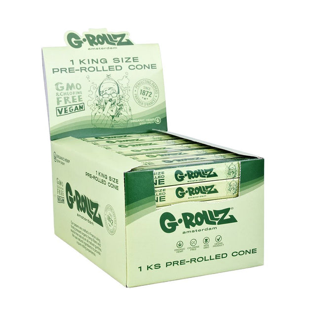 G-Rollz King-Size Organic Hemp Pre-Rolled Cones 72ct box displayed at an angle