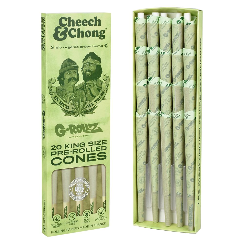 Cheech & Chong x G-ROLLZ Hemp Cones 20pc King Size in Box, Eco-Friendly Rolling