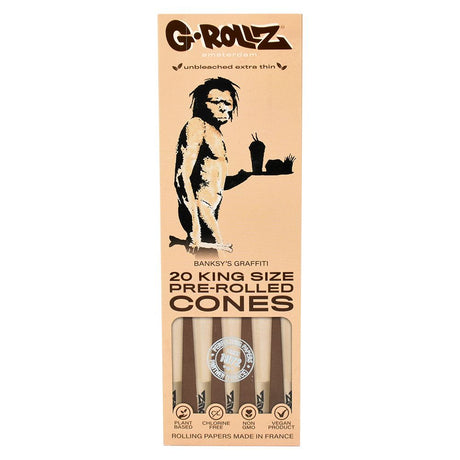 G-ROLLZ x Banksy Graffiti 20 King Size Pre-Rolled Cones, Unbleached Extra Thin, Front View