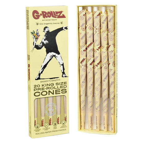G-ROLLZ x Banksy's Graffiti 20pc King Size Pre-Rolled Cones with Tips, Front View