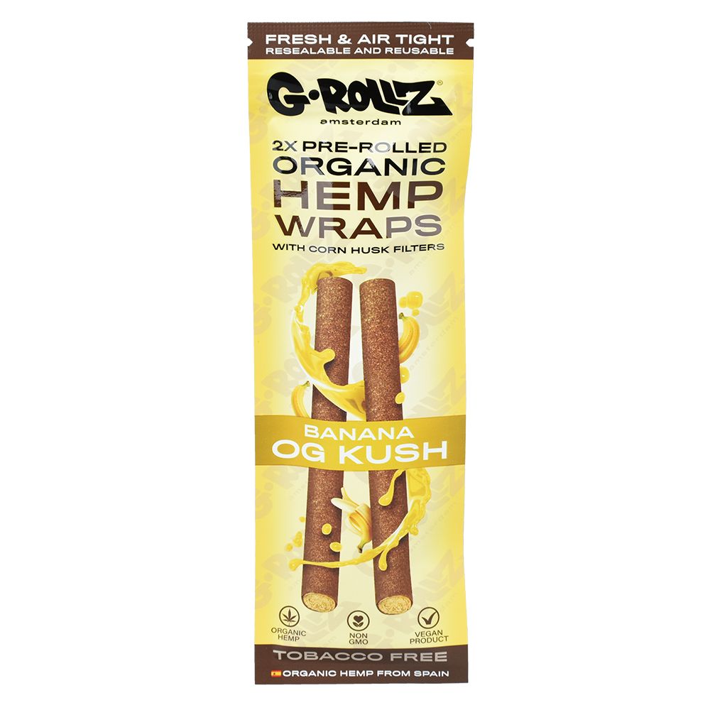 G-ROLLZ Banana OG Kush Organic Hemp Wraps, 2-Pack, Front View on White Background