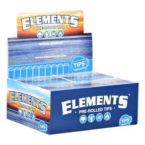 Elements Pre-Rolled Tips display box with 21-piece packs, front view on white background