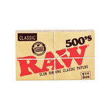 Front view of RAW Classic Creaseless 500's Rolling Papers pack, 1 1/4" size with 500 pieces