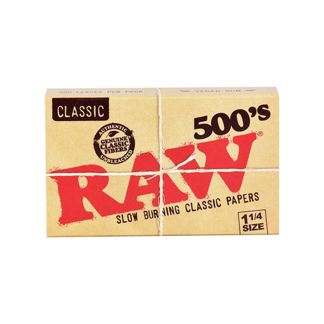 Front view of RAW Classic Creaseless 500's Rolling Papers pack, 1 1/4" size with 500 pieces