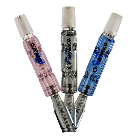 DynaVap BB3 Vaporizers in Pink, Clear, and Blue Glass Variants - Front View