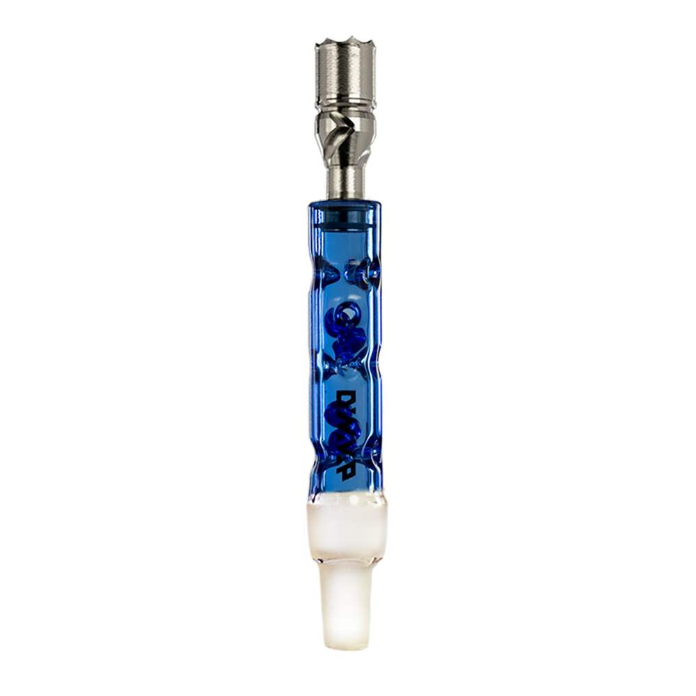 DynaVap BB6 Vaporizer with blue glass body and metallic tip, front view on white background