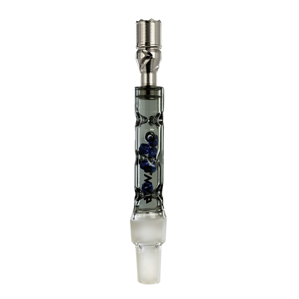 DynaVap BB6 vaporizer with blue glass beads, front view on seamless white background