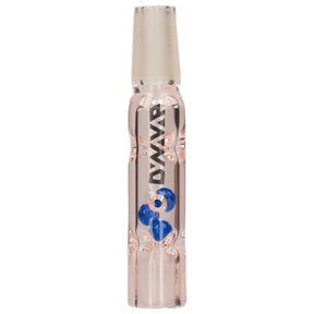 DynaVap BB3 pink glass stem showing three blue diffusion beads and divots inside the tapered midsection