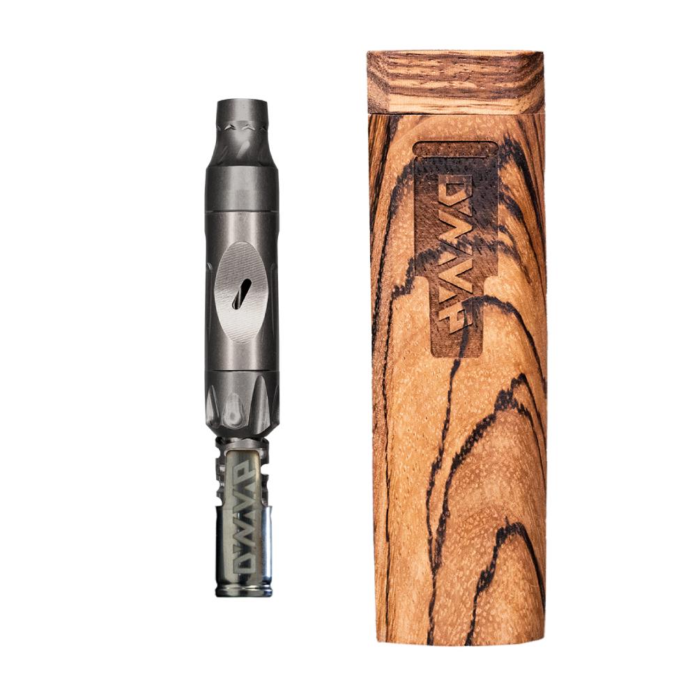 Wood Zebrawood SlimStash storage case that ships with the DynaVap VonG (i) Titanium water piece vaporizer.