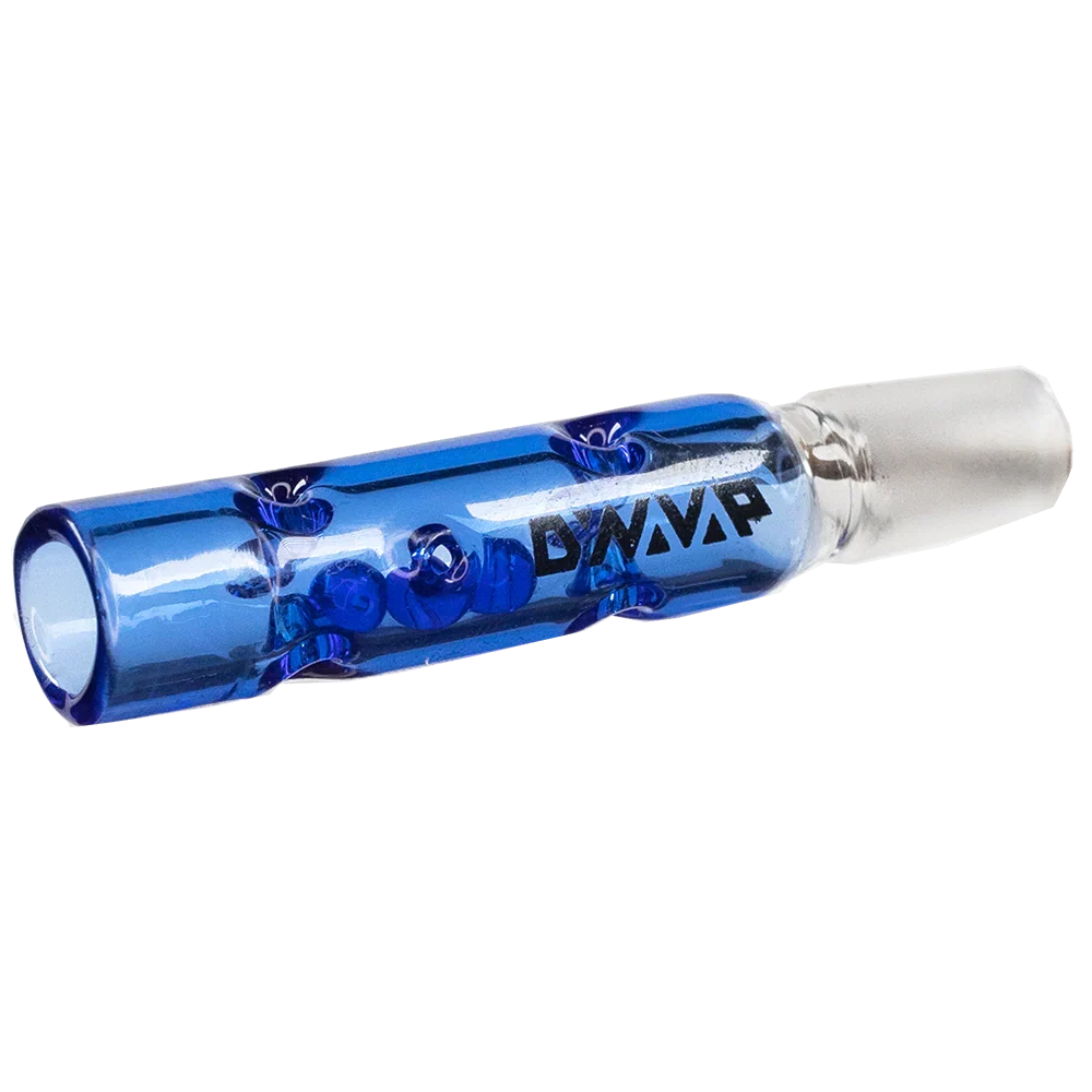 DynaVap BB3 glass stem midsection in Blue, shown uncapped and horizontal, highlighting the airport opening.