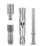 DynaVap The M 2021 Edition vaporizer fully broken down into its Tip, Cap, and stem components for cleaning.