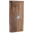 DynaVap DynaStash walnut wood case shown from the side, displaying the dark grain and magnetic closure