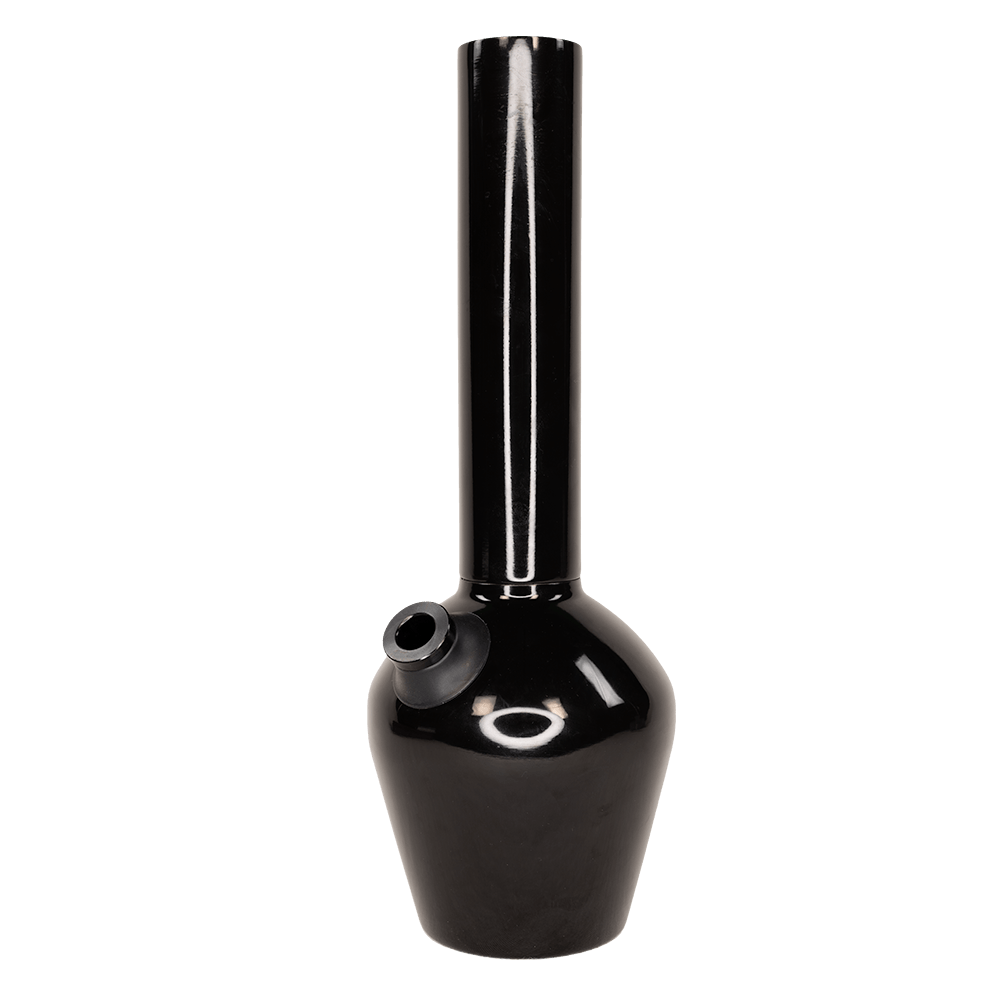 DynaVap Chill Steel Pipe in Black - 14mm Borosilicate Glass Bong with a sleek design, front view on a seamless green background