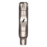 Close up of the titanium body on the DynaVap VonG (i), showing the rotating sleeve used to adjust airflow.