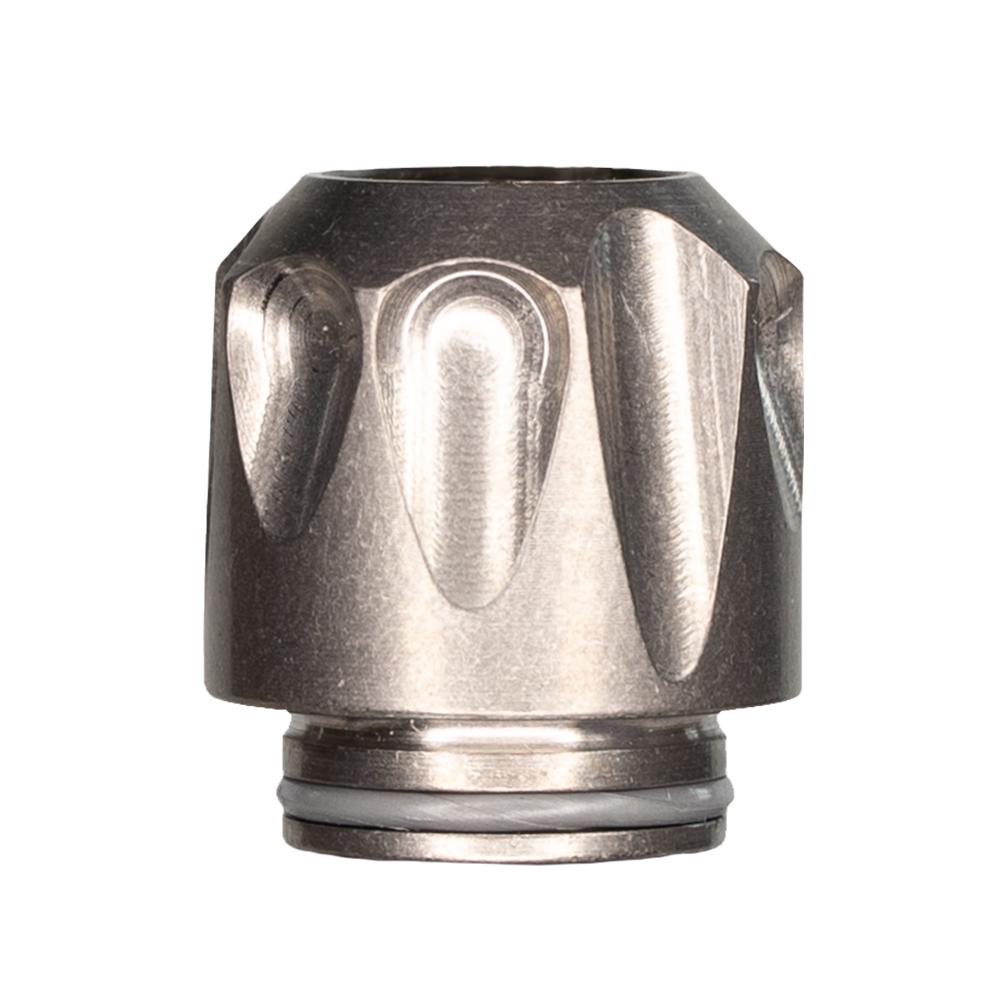 Top down view of the crown and Captive Cap on the DynaVap VonG (i) Titanium water piece vaporizer.