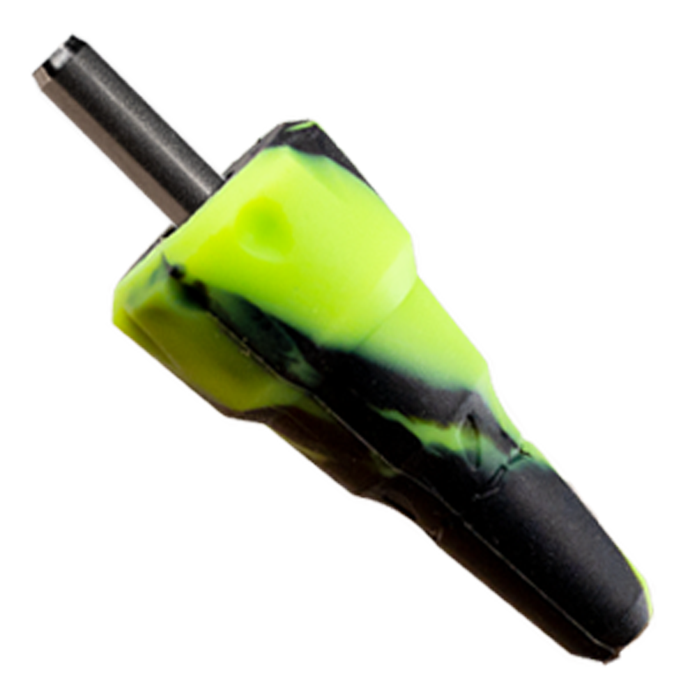 DynaVap Bonger - Water Pipe Adaptor in neon green and black, angled view on white background