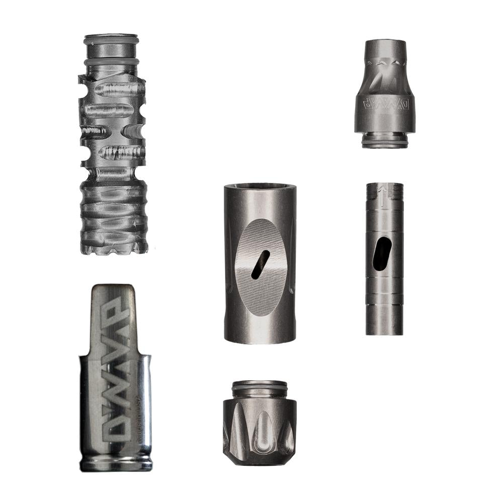 DynaVap VonG (i) Titanium vaporizer broken down into its separate parts for cleaning and maintenance.