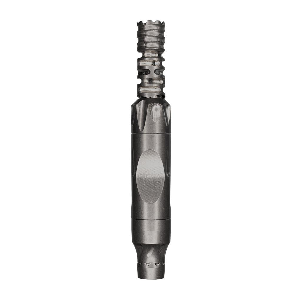 DynaVap VonG (i) Titanium vaporizer shown uncapped, exposing the titanium sleeve and extraction chamber below.