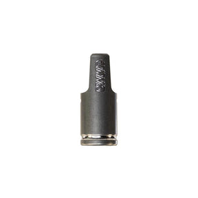 DynaVap Armored Cap product photo showing the stainless steel shell's matte grey finish and machined grooves.