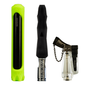 DynaVap 'The B' Starter Pack with green vaporizer, torch lighter, and wooden storage case