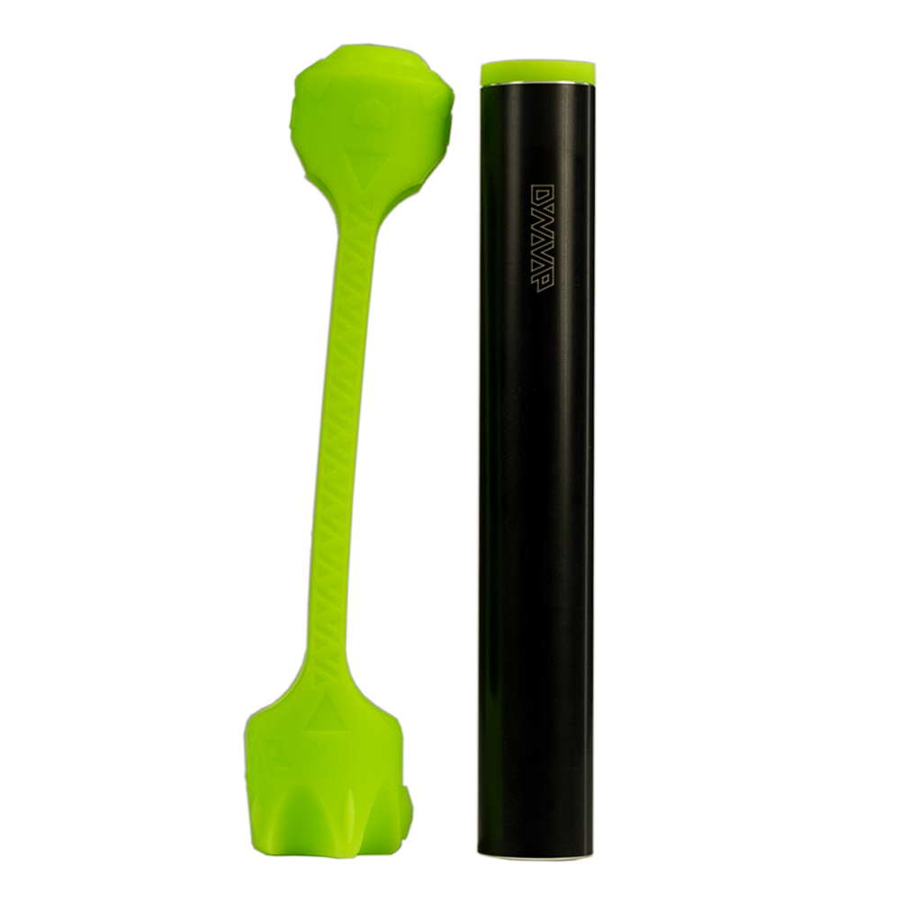 DynaVap SlingStash in green and black, front view - portable vaporizer storage with scoop tool