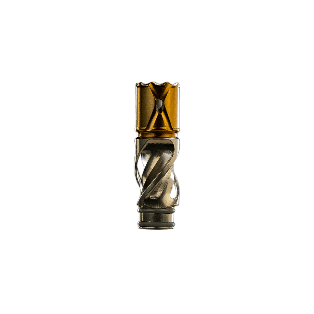 Alternate vertical product shot of the DynaVap Helix Titanium Tip, showing the gold-colored surface treatment up close.