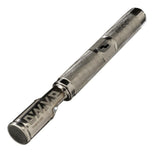 DynaVap The M 7 vaporizer laid horizontally, showing the full stainless steel body from cap to mouthpiece end.