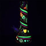 Rainbow Pride Glow In The Dark Glass Beaker Water Pipe | 12.5" | 14mm F