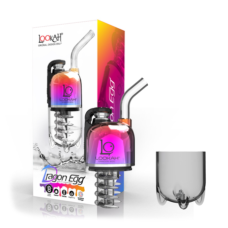 Lookah Dragon Egg Vaporizer in Rainbow variant with packaging, front view