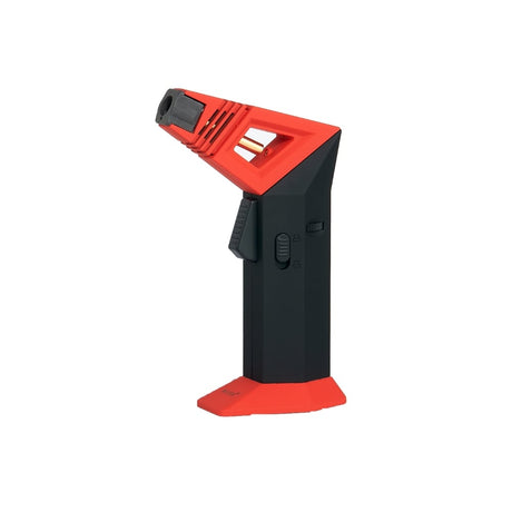 Maven Torch Apex in Red, Adjustable Windproof Butane Torch, Angled Side View, for Dab Rigs