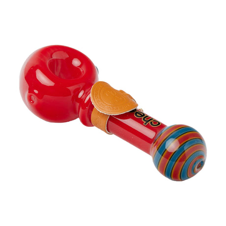 Cheech Glass 4.5" Red Hand Pipe with Striped Bowl - Angled Side View