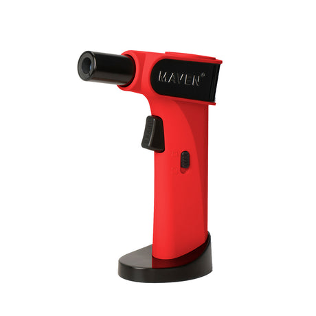 Maven Torch Night Windproof Jet Flame Lighter in Red, Butane Refillable with Safety Lock, Side View