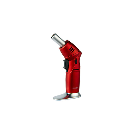 Maven Torch Model T in Red with Adjustable Jet Flame, front view on a seamless white background