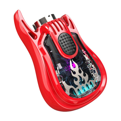 Lookah Guitar Vaporizer in red with clear side view, showcasing its unique guitar-shaped design