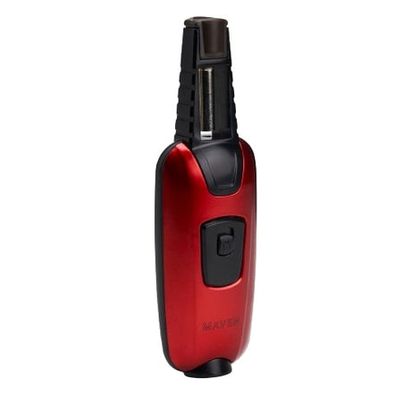 Maven Torch Armour in Red, Zinc Alloy Handheld Torch with Jet Flame, Front View on White Background