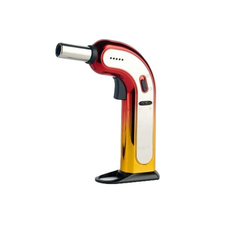 Maven Torch Viper 8" Dual-Tone Chrome Red Table Torch, Side View with Windproof Jet Flame