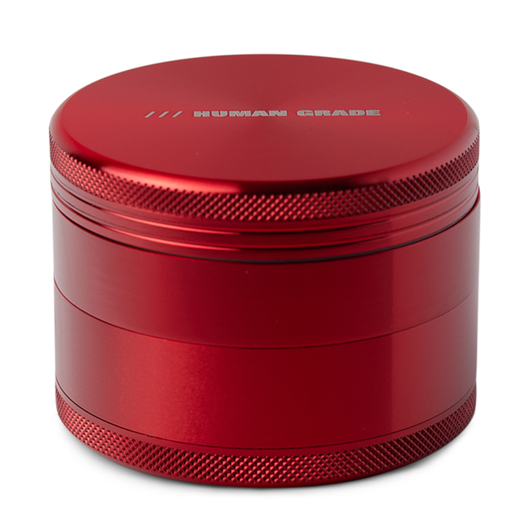 Human Grade Grinder 1B (2.5") in Red, 4-Part Durable Aluminum, Front View on White Background