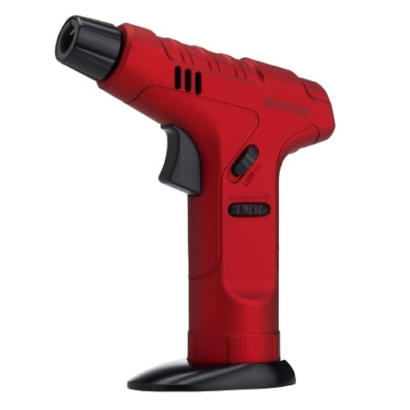 Maven Torch red durable torch lighter with windproof jet flame and safety lock, front view