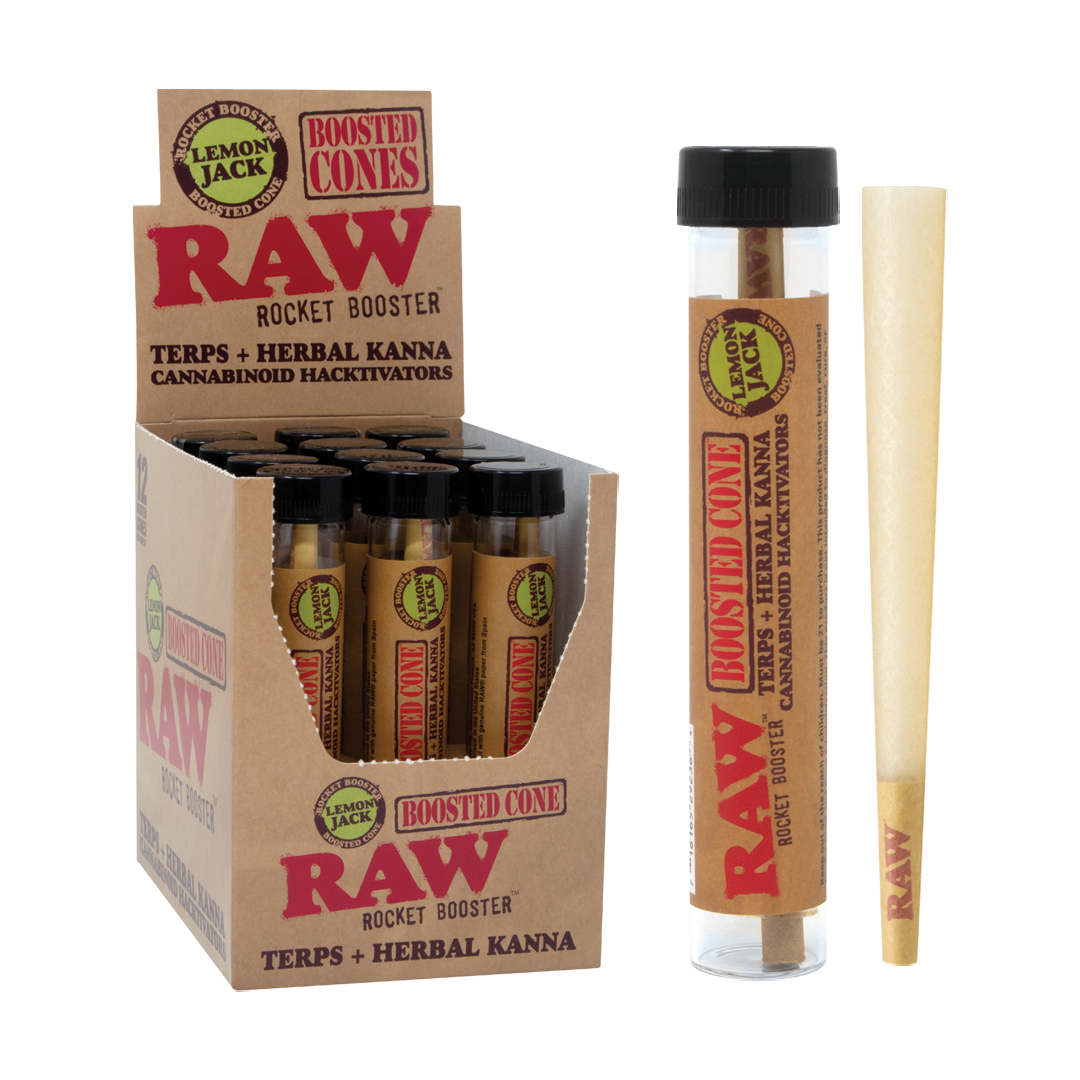 RAW Terp'd Cones with Lemon Jack flavor, front view of box and cone tube