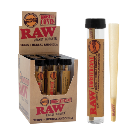 RAW Terp'd Cones with Herbal Rhodiola, front view of the package and cone