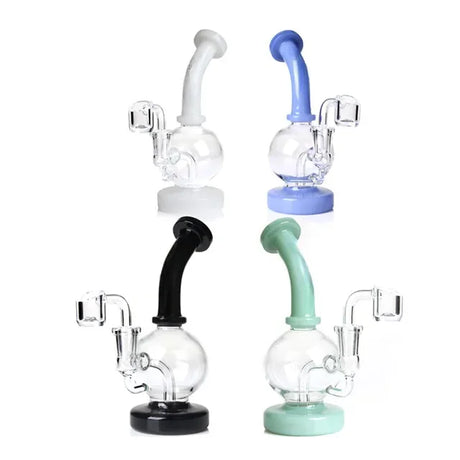1Stop Glass Round Globe Dab Rigs with Inset Perc in Black, Blue, Green, White colors, front view