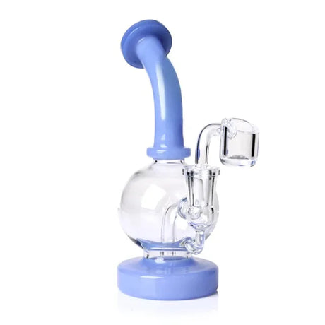 1Stop Glass Round Globe Dab Rig with Blue Inset Perc, 90 Degree Joint, Front View